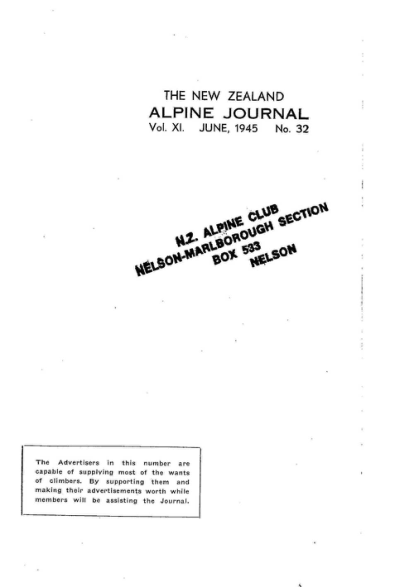 New Zealand Alpine Journal 1945 Vol 11 No 32 cover